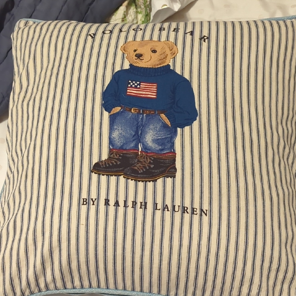 Ralph Lauren Blue Striped Bear Pillow
